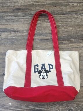 GAP Cream Canvas Tote with Red Straps and Base